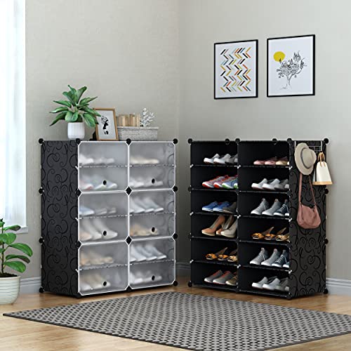 HOMIDEC Shoe Rack Organizer, 6 Tier Storage Cabinet 24 Pair Plastic Shoe Shelves for Closet Hallway Bedroom Entryway - color: Black, style: 2 by 6