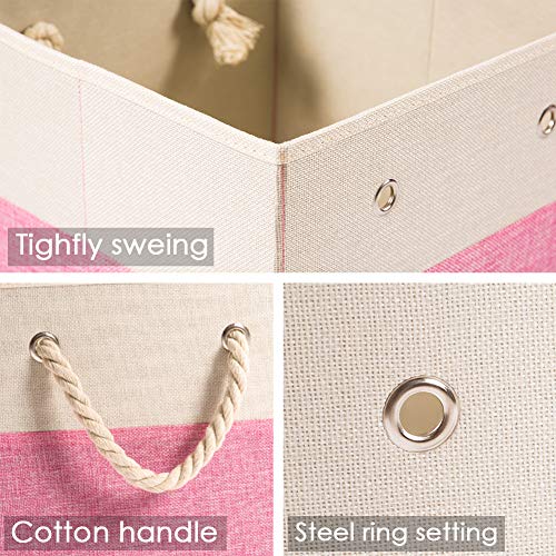 PRANDOM Large Foldable Cube Storage Bins 13x13 inch [4-Pack] Fabric Linen Storage Baskets Cubes Drawer with Cotton Handles Organizer for Shelves Nursery Closet Bedroom Pink - color: Pink, size: 13x13 inch(4-Pack)