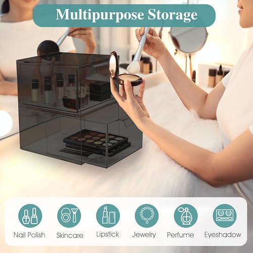 SpaceHacks 2 Pack Stackable Makeup Organizer and Storage, Acrylic Organizers，Clear Plastic Storage Drawer with Pull-Out Handles for Vanity, Undersink, Kitchen Cabinets, Pantry, Black - color: Black, size: 2 Pack