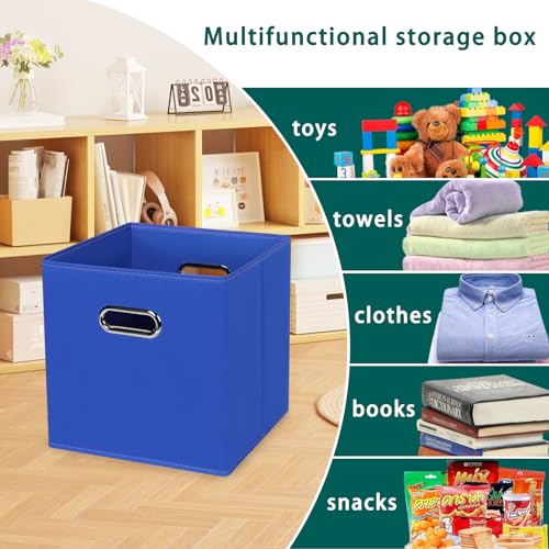 Black Foldable Storage Cubes Bins, Fabric Storage Box Cubes Organizer Baskets with Dual Handles for Home Organizer,Set of 3,(Dark Blue) - color: Dark Blue, size: 3 Pack