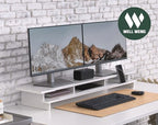 Monitor Stand Dual Monitor Stand Riser for Desk,Wood Desk Shelf Storage Organizer with Phone Tablet Holder (42.5 Inch, White)