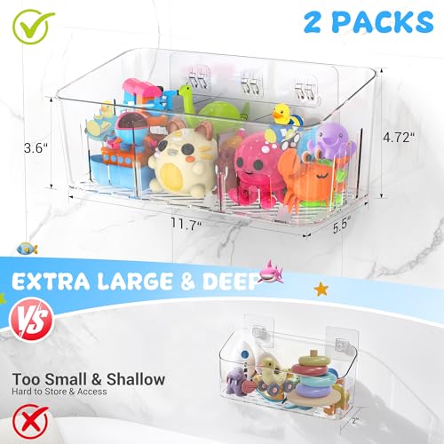 Lysam Bath Toy Storage 2 Packs, Large Bath Toy Holder with 3 Compartment, Quick Dry Bathtub Toy Organizer, Bath Tub Toy Net, Shower Toy Basket & Bin, Bathroom Accessories for Baby,Toddler,Kids（Clear） - color: Clear & 2 Packs