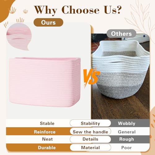 Baskets for Organizing,Storage Baskets,3 Pack Baskets for Shelfves,15"×10"×9" Woven Pink Basket,toy storage bins,bins for organization - color: Pink
