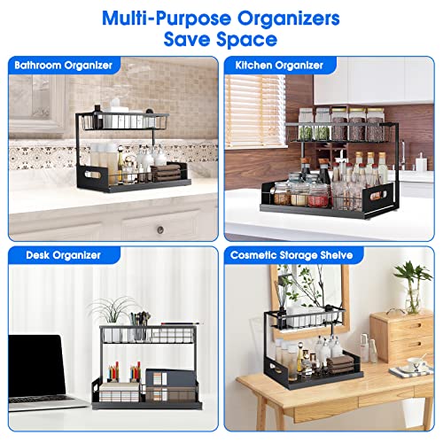Under Sink Organizer, 2 Tier Pull-Out Cabinet Storage Shelf, Rust-Resistant Metal Organizer for Kitchen Bathroom Laundry Room, No Tools Installation, 1 Pack Black - color: 1 Pack-Black