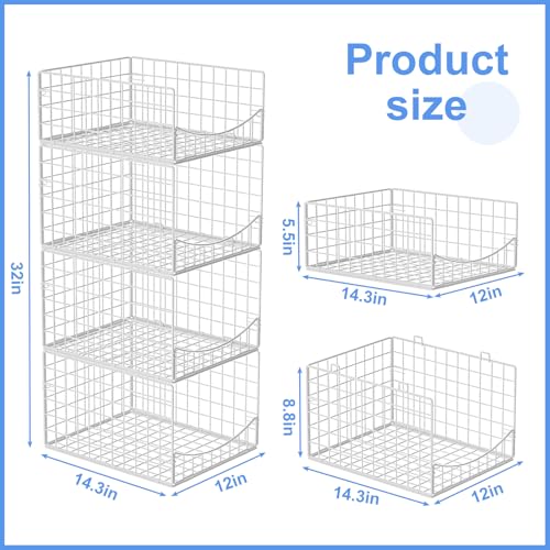 Hongtamoya 4-Tier Stackable Closet Organizers and Storage Shelves, Foldable & Mutifunctional Clothes Storage Basket Sweater Organizer Bins Container for Wardrobe Kitchen Office Bathroom, White - color: White, size: 14.3"D x 12"W x 32"H | Stackable