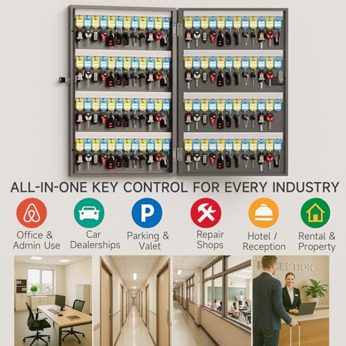 WeHere 96 Key Lock Box Wall Mounted - Commercial Key Cabinet with 3-Digit Combination Lock & Backup Key, Key Organizer Lockbox for Office, Rental, Property Management, Includes Key Tags - size: 96 key(Basic)