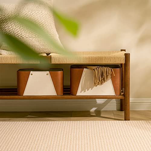 LA JOLIE MUSE Storage Baskets for Organizing, 2 Pack, Storage Cube Boxes Luxury Brown Vegan Leather and Beige Greige Fabric for Closet Shelf Cabinet Bookcase - color: Brown