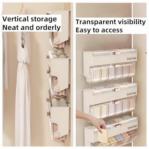 Underwear & Socks Drawer Organizer - Hanging Storage with 12 Adjustable Compartments Organizer,Plastic Organizer Box with Dividers,Space-Saving Design for Closet Door, Dorm, Apartment