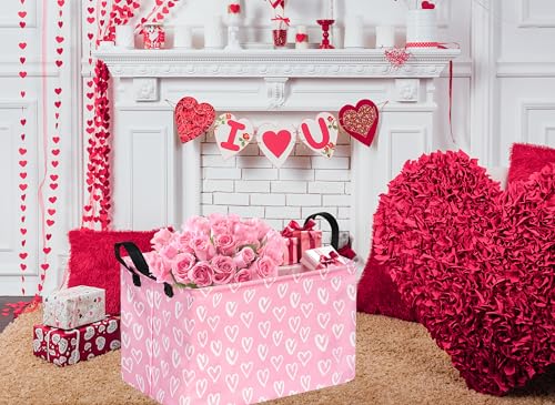 Rec Heart Print Box Hamper Storage Basket Collapsible Organizer Bin Gift Shelf Baskets for Home and Kitchen Storage - color: White simple love