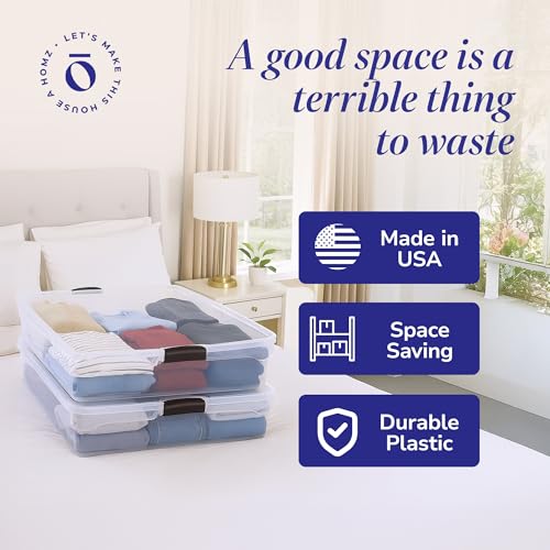 HOMZ 2-Pack Under Bed Storage, Clear Plastic Containers with Lids, 56 Quart, Gray Latch - Stackable Underbed Organizer Bins for Shoes, Bags, Clothes, and Towels - color: Gray, size: 56 Quart