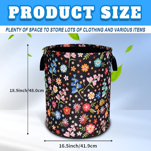 Beautiful Flower Laundry Basket Oxford Cloth Funny Floral Laundry Hamper With Handle Foldable Portable Clothes Storage Basket 18.9 X 16.5 In Storage Bag For Laundry Room/Bathroom/Bedroom/Dormitories - color: Beautiful Flower