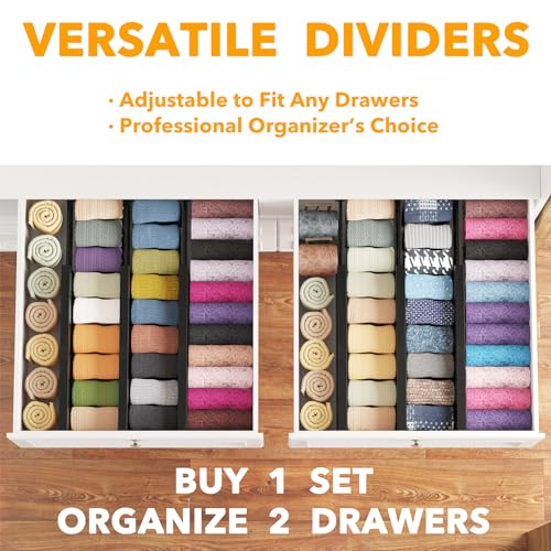 SpaceAid Bamboo Dresser Drawer Dividers 6 Pack, 4.65“ High Adjustable 12.5“-17” Drawer Organizers, Expandable Organization for Clothing, Clothes, Dressers, Black - color: BLACK, size: 4.65''H, 12.5''-17''L