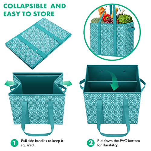 WISELIFE Reusable Grocery Bags [2 Pack],Large Grocery Tote Bag Water Resistant Shopping Bags Foldable Grocery Bag for Clothes,Shoes and Picnic,Green - color: Green, size: 2 PCS
