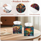 2 Pcs Tree of Life Tissue Box Cover Leather Tissue Box Holder Square Facial Paper Organizer Dispenser for Bedroom Dresser Night Stand Office Desk - color: Tree of Life