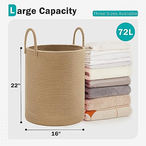 YOUDENOVA Cotton Laundry Hamper, 72L - Woven Collapsible Basket - Jute Brown - color: Jute Brown, size: 72L