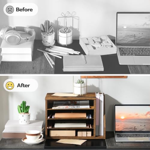 HOOBRO Mail Sorter, Literature Organizer with Adjustable Shelves, Paper Organizer for Office, Home, Wood Countertop File Holders, Mails, Magazines, Rustic Brown FG41WF01 - color: Rustic Brown