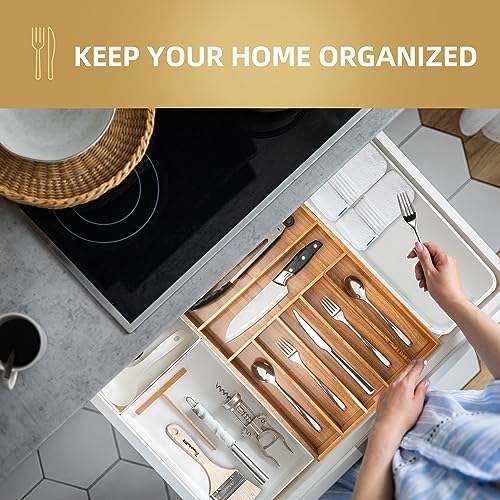 Besilord Silverware Organizer Kitchen Drawer Organizer Utensil Organizer Acacia Silverware Holder Cutlery Organizer in Drawer Flatware Organizer Tray(7 slots, Acacia - color: Acacia, size: 7 Slots