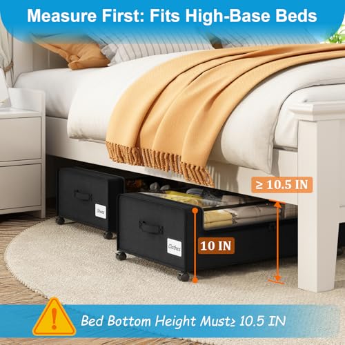 Under Bed Shoe Storage Organizer, 10 Inch Rolling Underbed Drawers for Clothes, Blankets, Winter Clothing & Shoes - Metal Frame Storage Bins with Handles, Dual Zippers, Clear Window 2 Pack Black - color: Black, size: 10 inch height