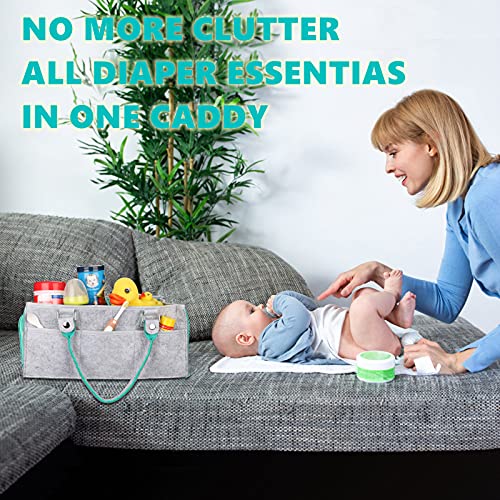 Baby Diaper Caddy Organizer for Boy or Girl Large Nursery Storage Bin Basket Portable Holder Tote Bag for Changing Table and Car Baby Shower Gifts Newborn Essentials Stuff Registry Must Haves Item - color: green