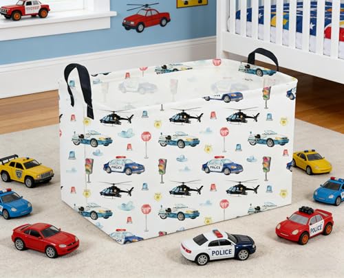 Sanjiaofeng Rectangular Police Car Storage Basket,Boys Toy Storage Bin,Nursery Hamper,Kids Storage Basket with Handles for Car Decor,Home Organizer,Books Box,Gift Baskets(Police Cars) - color: Police Cars