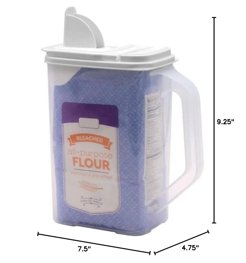 Buddeez Kitchen Pantry Container - Easy Grip Handle for Mess Free Use - Flour and Sugar Storage Made Simple - 4 Quart White Lid - size: 4 QT