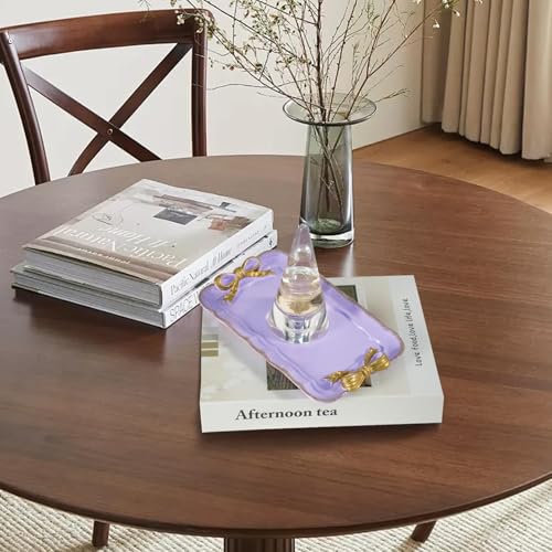 Vintage Decorative Tray Jewelry Tray Towel Tray Storage Tray Rings Necklace Bracelets Earrings Trays Cosmetics Jewelry Organizer Retro Design Bow Decor Resin Plate Coquette Room Decor (Purple) - color: Purple