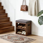 YMYNY Small Shoe Storage Bench with Cushion, 2 Tier Entryway Bench with Shoe Storage, Shoe Rack Bench for Entryway, Living Room, Hallway, Closet, Bedroom, 15.4L*11W*16.54H, Light Walnut HBD028LW - color: Light Walnut