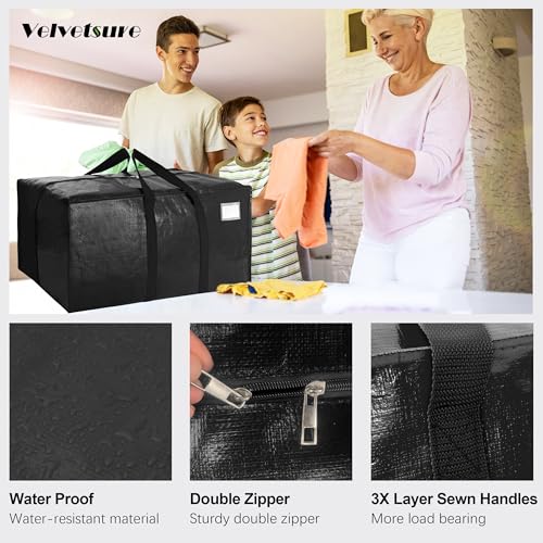 6 Pack Heavy Duty Extra Large Moving Bags W/Backpack Straps - Strong Handles & Zippers, Storage Totes For Space Saving, Fold Flat, Alternative to Box and Bin (40 gal, Black) - color: Black, size: 40 Gal - 6 Pack