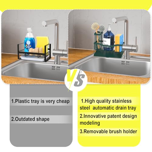 Fssvcd Maifan Sink Caddy Sponge Holder for Kitchen with Brush Holder and Stainless Steel Self Drain Tray, Rustproof Kitchen Sink Organizer for Sponge, Soap Dispenser Storage Accessories Dark Green - color: Dark Green