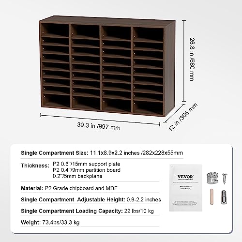 VEVOR Literature Organizers, 36 Compartments Office Mailbox with Adjustable Shelves, Wood Literature Sorter 39.3x12x26.8 inches for Office, Home, Classroom, Mailrooms Organization, EPA Certified Brown - color: Brown, size: 36 Compartments