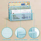 Marbrasse Mail Organizer for Desk, 3-Slot Mesh Metal Mail Holder countertop, Letter Holder, Office Desktop Envelope and Document Storage Rack (Blue) - color: Blue