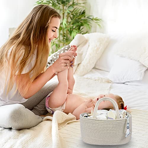 Baby Diaper Caddy Organizer for Girl Boy Cotton Rope Nursery Storage Bin Basket Portable Holder Tote Bag for Changing Table Car Travel Baby Shower Gifts Newborn Registry Must Have Items oatmeal - color: oatmeal, size: Regular
