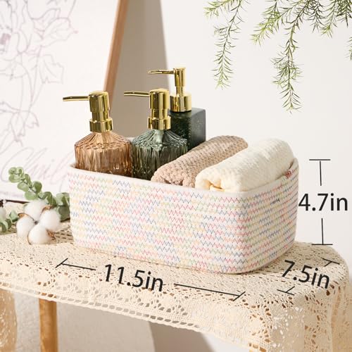 MiniArk Small Storage Baskets for Organizing | Closet Organizer Bins | Shelf Toy Basket | Woven Rope Baskets | Cube Decorative Box | Shallow Basket | 11.5x7.5x4.7” | 3 Packs Rainbow - color: Rainbow Stitches, size: 3pcs-L11.5xW7.5xH4.7"