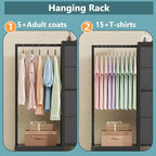 HIGDBFE Dresser with Hanging Rack, 4 Drawers Small Closet for Bedroom, Reversible Fabric Kids Chest of Drawers with Clothes Rack, Tall Storage Tower, Sturdy Frame, Grey, 44''H - color: Grey