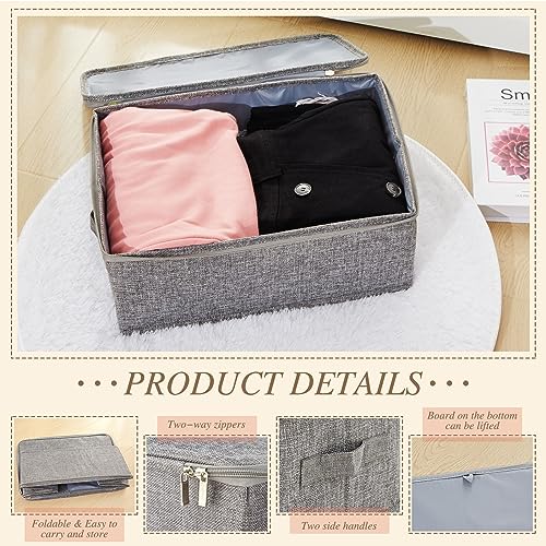 Soaoo 5 Pcs Fabric Storage Bins with Zipper Lids and Handle 15 x 10 x 6'' Rigid Collapsible Washable Wardrobe Storage Boxes Stackable Foldable Closet Organizer Containers Cubes, Gray