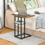 HOOBRO Foldable End Table, C Shaped Side Table with Storage Shelf, Small Snack Table Suitable for Living Room Bedroom Small Spaces, Easy Assembly, Rustic Brown BF29SF01 - color: Rustic Brown + Black