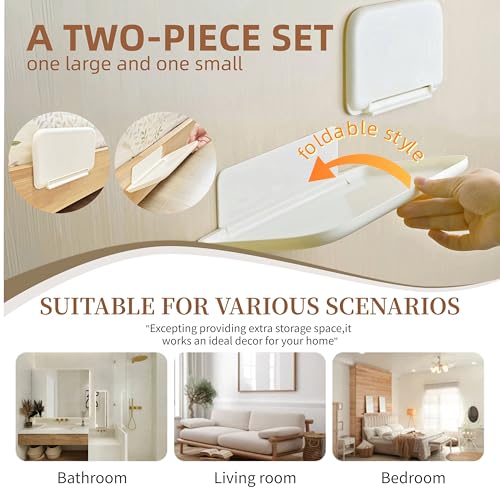 Bedside Shelf Wall Mount Set of 2,Folding Floating Shelves for Bedside Wall,No Drilling Small Wall Shelf,Perfume,RV Organizer,Room Decor for Teen Girls Boys Dorm Room Essentials