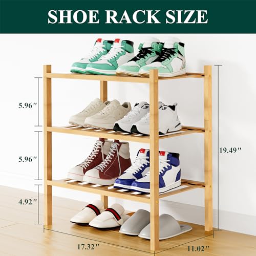 Smiry Shoe Rack, 3 Tier Small Bamboo Shoe Organizer, Stackable Free Standing Wooden Shoe Storage Shelf for Closet, Entryway, Front Door Entrance, Natural - color: Natural, size: 17.32" Wide - 3 Tier - Regular