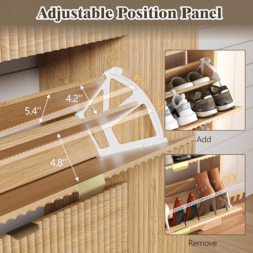 Shoe Cabinet Storage for Entryway with 3 Flip Drawers & Side Cabinet, Fluted Narrow Shoe Organizer with Wooden Leg, Freestanding Shoe Storage Hidden Shoe Rack Organizer for Front Door Entrance, Oak - color: Oak, size: 3 Drawer with Door