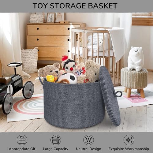 21" x 18" Extra Large storage baskets,Decorative blanket basket with lid for Living room,rope baskets with lid,wicker hamper for bedroom,Big,Round,Dark Grey - color: Dark Grey
