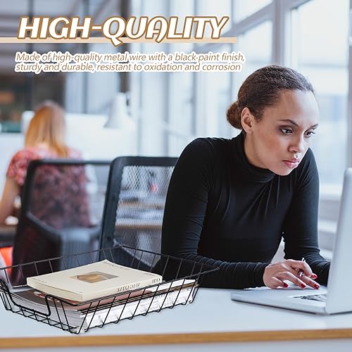 Yeaqee 6 Pcs Letter Tray Wire Paper Trays Stackable File Desk Organizer Metal File Paper Holder Basket for Desk Desktop Letter Storage for Office Home Classroom School(14'' x 10'' x 3'',Black) - color: Black, size: 14'' X 10'' X 3''