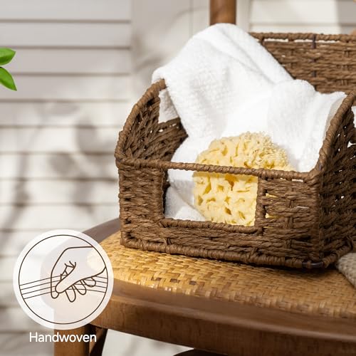 StorageWorks Paper Rope Pantry Storage Baskets, Wicker Baskets with Built-in Handles, Handwoven Shelf Baskets for Organizing, Pantry Organizers and Storage, Brown, 3 Pack - color: Dark Brown(Paper Rope), size: 17"L x 11"W x 7½"H + 2x 7½"L x 9½"W x 6¾"H