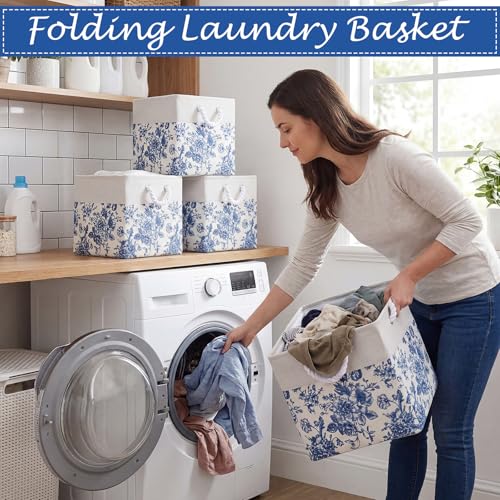 LemonRoad 6 Pcs Blue Floral Cube Storage Bins 13 Inch Square Storage Basket with Handle Preppy Girl Organizer Basket Collapsible Fabric Box for Classroom Bedroom Office Home Decoration Gift - color: Blue, size: 13 Inch, style: Floral