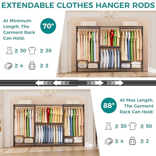 SINGAYE Clothes Rack Portable Closet Coat Wardrobe Heavy Duty Clothing Racks System Organizers and Storage for Hanging Clothes Garment Rack Adjustable with Shelves 15.8" D*(77-88) W*76.5" H Black