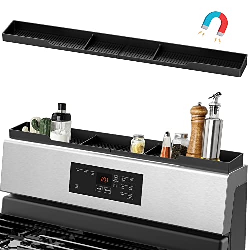 AWOKE Stove Top Shelf 30 Inch - Silicone Material Magnetic Shelf for Stove - 3 Functional Partitions Kitchen Spice Rack Organizer-Black,Kitchen Gadgets Storage Organization - color: Black