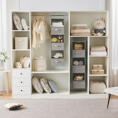MAX Houser 6 Tier Shelf Hanging Closet Organizer, Closet Hanging Shelf with 2 Sturdy Hooks for Storage, Foldable (Light Grey) - color: Light Grey