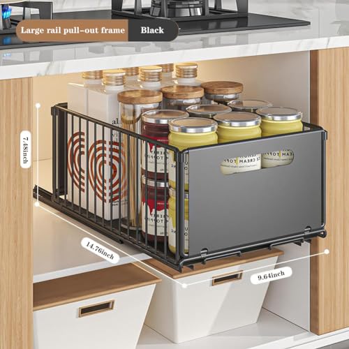 Pull Out Cabinet Organizer, Slide Out Cabinet Organizer Heavy-Duty Carbon Steel Expandable Drawer Adjustable Sliding Shelf Under Sink Rack Shelf for Kitchen Pantry Bathroom Closet - color: black large 1pc