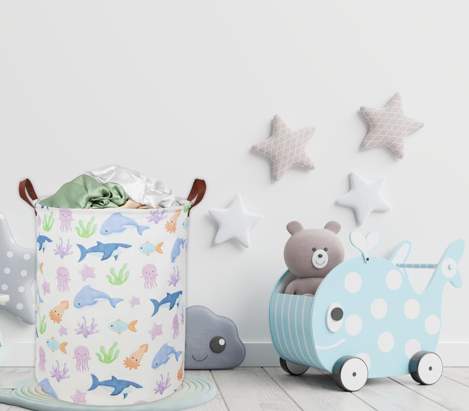 ESSME Kids Laundry Hamper,Shark Hamper Collapsible Canvas Waterproof Ocean Storage Bin for Boy, Nursery Hamper,Gift Baskets,toy bins(Ocean) - color: Ocean
