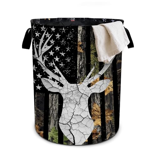 Hunting Camouflage Laundry Basket Foldable Oxford Cloth Tote Bag Laundry Hamper Clothes Storage Bucket Organizer For Bathroom/Laundry Storage/Bedroom 19.6x15.7 Inch - color: Forest Camouflage