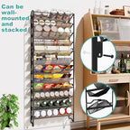 Simple Trending 2 Pack 4 Tier Spice Rack Organizer,Stackable Kitchen Counter Shelves,for Cabinet,Countertop,Pantry, Door or Wall Mount, Metal Mesh,Jars not Included, Black